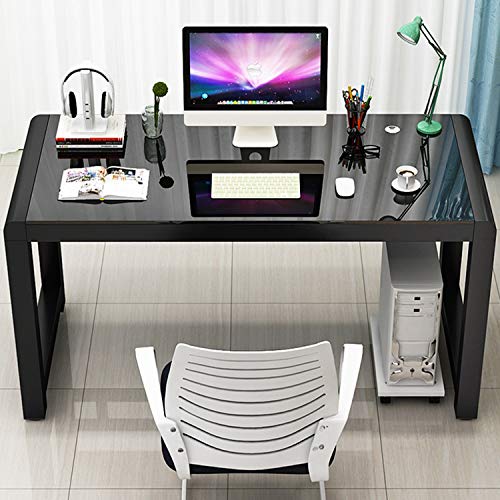 Jerry & Maggie – Tempered Glass Computer Desk Strength Sturdy Surface Laptop Desk Dinning Cocktail Table USB Accessory Attribute Professional Office Desk Modern Plain Legs Personal Workstation Black