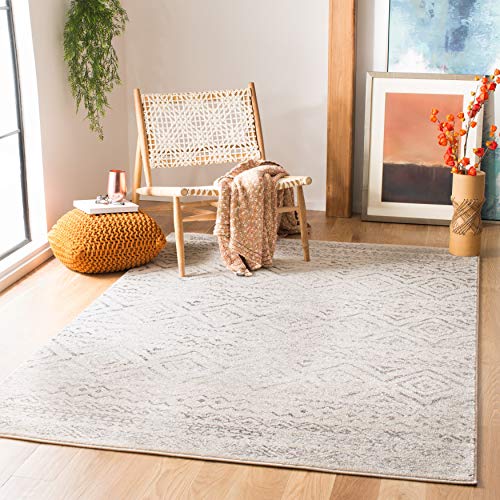 SAFAVIEH Tulum Collection 5’3″ x 7’6″ Ivory/Grey TUL267A Moroccan Boho Distressed Non-Shedding Living Room Bedroom Dining Home Office Area Rug