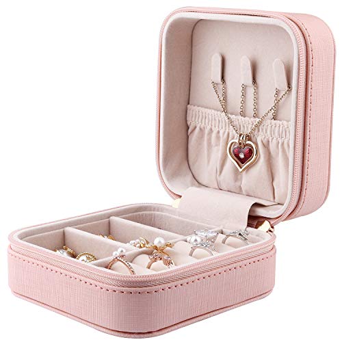JIDUO Duomiila Small Jewelry Box, Travel Mini Organizer Portable Display Storage Case for Rings Earrings Necklace,Gifts for Girls Women (Pink-1)