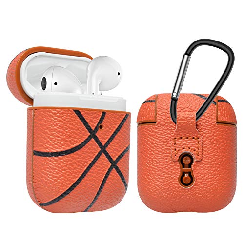 Njjex AirPods Case, AirPods PU Leather Hard Case, Portable Protective Shockproof Earphone Accessories Cover w/Carabiner/Keychain Compatible for Apple AirPods 1/ Airpods 2 Charging Case [Basketball]