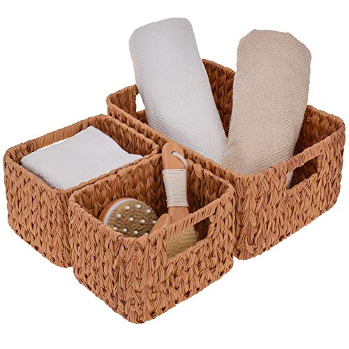 StorageWorks Hand-Woven Storage Baskets, Imitation Wicker Baskets for Shelves, Walnut, Set of 3 (1PC Large, 2PCS Medium)