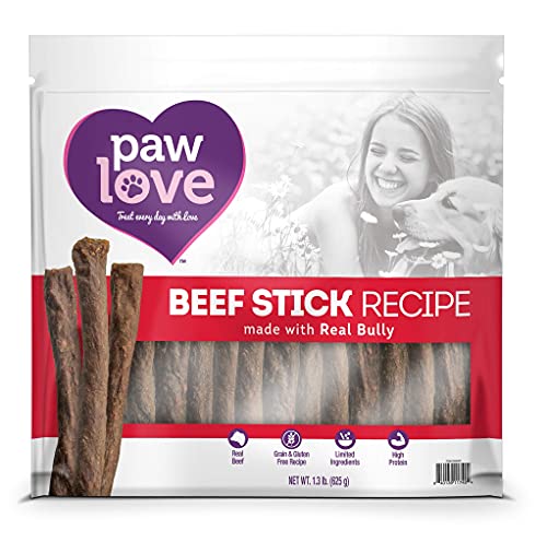 PawLove Treats Quick and Crunchy Gourmet Beef Stick Recipe Dog Snacks – Light and Airy Chew – Rich in Delicious Beef Flavor – Healthy Grain Free, High Protein Chew – Small Dog Size – (1.3 lb. Bag)