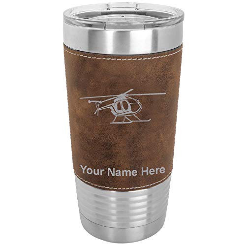 LaserGram 20oz Vacuum Insulated Tumbler Mug, Helicopter 1, Personalized Engraving Included (Faux Leather, Rustic)