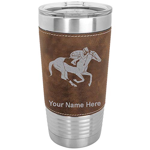 LaserGram 20oz Vacuum Insulated Tumbler Mug, Horse Racing, Personalized Engraving Included (Faux Leather, Rustic)