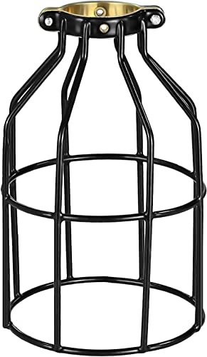 Simple Deluxe 1-Pack Adjustable Industrial Clamp on Metal Bulb Guard Cage for Pendant, Farmhouse Light Fixture, Vintage Lamp Shades and Hanging Lamp, Black