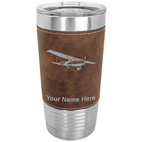 LaserGram 20oz Vacuum Insulated Tumbler Mug, High Wing Airplane, Personalized Engraving Included (Faux Leather, Rustic)