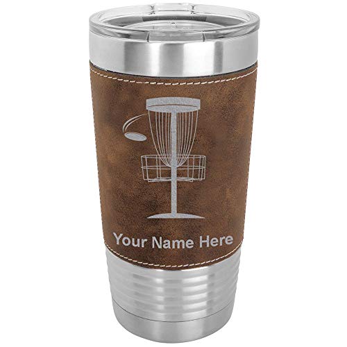 LaserGram 20oz Vacuum Insulated Tumbler Mug, Disc Golf, Personalized Engraving Included (Faux Leather, Rustic)
