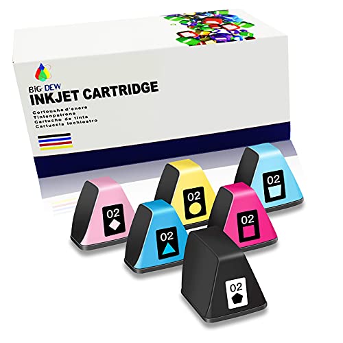 Big Dew Remanufactured Ink Cartridge Replacement for HP 02 Ink Cartridges Use in HP PhotoSmart C5140 C5150 C5175 C5100 C5180 C6100 C6150 C6175 C6180 C6200 C7150 C7250 C7275 (6-Pack)