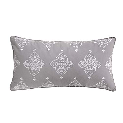 Levtex Home Rome Ground Embroidered Demask Pillow, Medalion, Invisible Zipper, Gray