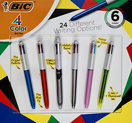 BiC 4-Color Ball Pens Retractable Assorted Ink, 6 Count