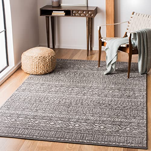 SAFAVIEH Tulum Collection 5’3″ x 7’6″ Dark Grey/Ivory TUL263F Moroccan Boho Distressed Non-Shedding Living Room Bedroom Dining Home Office Area Rug