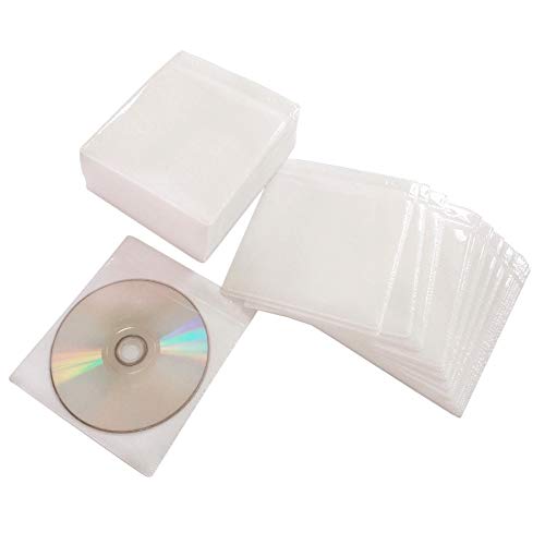 HAPLIVES CD/DVD/BluRay Sleeves,Double-Sided Refill Plastic Sleeve for CD and DVD Storage Binders,100 Pack (White)
