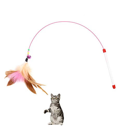 Blnboimrun Pet Teaser Cat Toy Steel Wire Feather Interactive Cat Stick Training，Kitten Wand Toys with Beads Bells (2 Pack)