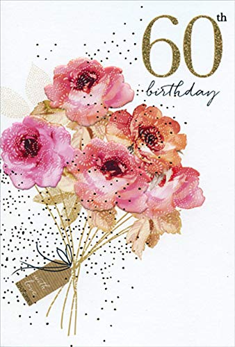 Pictura Shimmering Rose Bouquet Sara Miller Feminine 60th Birthday Card for Her/Woman