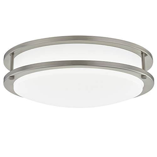 GRUENLICH LED Flush Mount Ceiling Lighting Fixture, 11 Inch Dimmable 19W, 1220 Lumen, Metal Housing with Nickel Finish, ETL and Damp Location Rated, 3000K-Warm White
