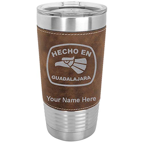 LaserGram 20oz Vacuum Insulated Tumbler Mug, Hecho en Guadalajara, Personalized Engraving Included (Faux Leather, Rustic)