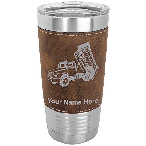 LaserGram 20oz Vacuum Insulated Tumbler Mug, Dump Truck, Personalized Engraving Included (Faux Leather, Rustic)