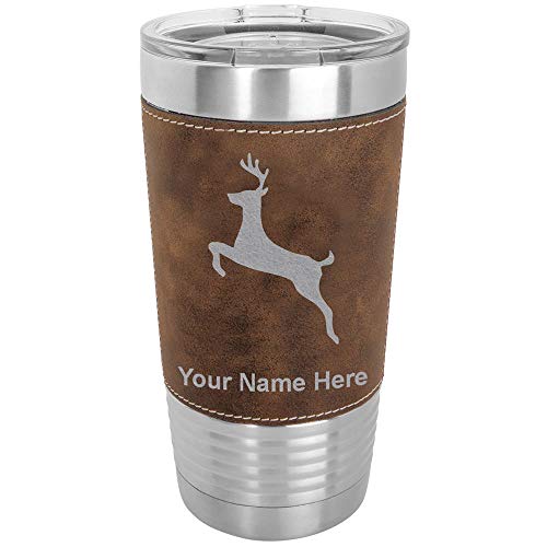 LaserGram 20oz Vacuum Insulated Tumbler Mug, Deer, Personalized Engraving Included (Faux Leather, Rustic)