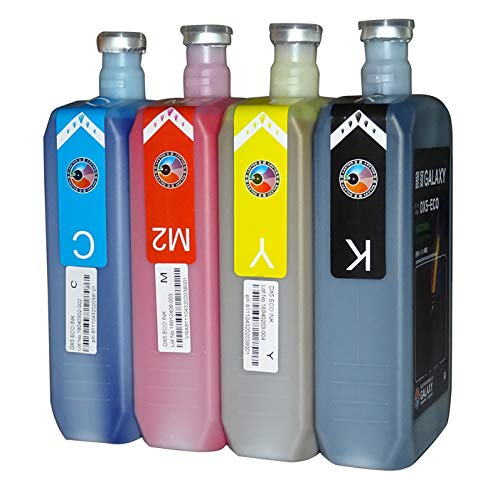 GALAXY Eco solvent Ink for Wide Format, Grand Format Printers with DX4 DX5 DX7 DX9 XP600 TX800 Printhead, Mimaki, Roland, Mutoh, (CMYK, 4 Liters), Will NOT Work with EcoTank or Desktop Printers