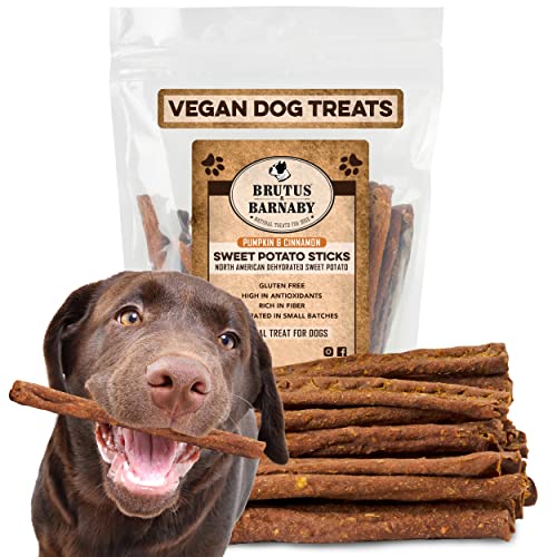 BRUTUS & BARNABY Sweet Potato Dog Treats – Grain Free, Cinnamon Pumpkin Crunchy Sticks are Great Tasting, Promote Positive Dog Gut Health with Natural Anti-Diarrhea Properties, no Preservatives Added