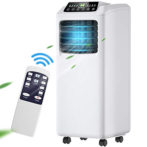 COSTWAY Portable Air Conditioner 8000 BTU with Remote Control, Energy Efficient for Rooms Up to 230 Sq. Ft, Cooling, Dehumidifying, Fanning, Sleeping Mode, Time Settings, Water Full Indication