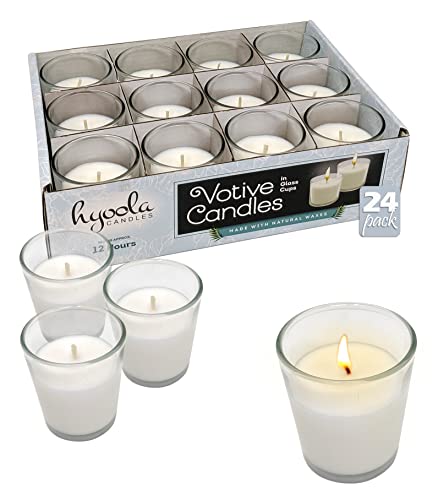 Hyoola White Votive Candles in Glass – Pack of 24 – 12 Hour Burn Time – Unscented