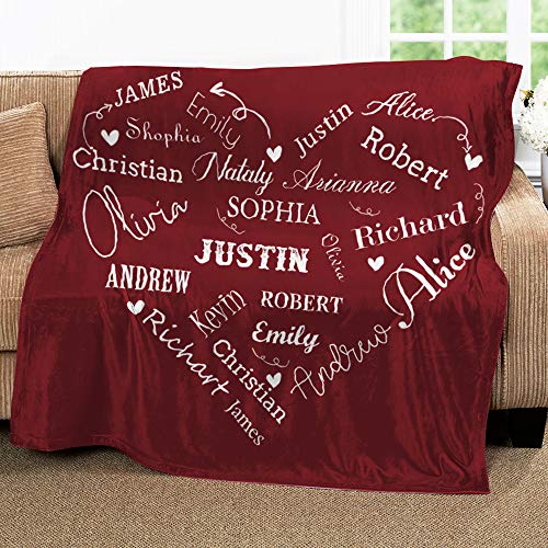 Personalized Name Blankets for Baby, Kids and Adults, Mom, Grandma. Custom Name Blanket from Your Names. Close to Heart Customized Throw. Gift for Mothers Day, Christmas (Burgundy, Fleece 50″ x 60″)