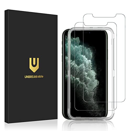 UNBREAKcable Screen Protector for iPhone 11 Pro / iPhone X / iPhone XS, with Easy Installation Kit [Double Shatterproof Tempered Glass] [2-Pack] [99.99% HD Clear] [Easy Installation Frame] [9H Hardness] [Bubble Free] [Case Friendly] [ Anti-Fingerprint] fo