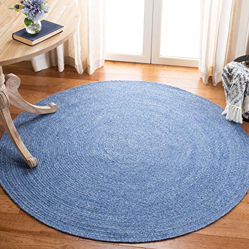 SAFAVIEH Braided Collection 5′ Round Blue BRD800M Handmade Country Cottage Reversible Area Rug