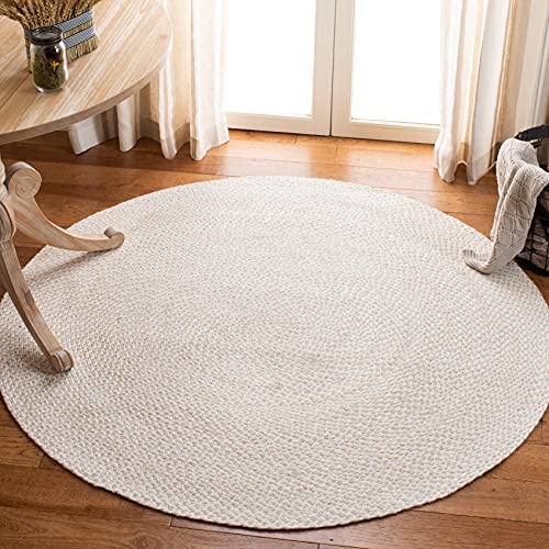SAFAVIEH Braided Collection 5′ Round Ivory BRD801A Handmade Country Cottage Reversible Area Rug