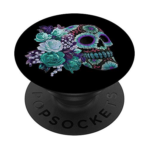 Turquoise, Sugar Skull, Floral, Day Of The Dead Sugarskull PopSockets PopGrip: Swappable Grip for Phones & Tablets