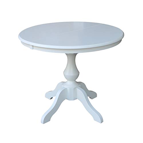 International Concepts 36″ Round Top Pedestal Table with 12″ Leaf-28.9″ H-Dining Height, White