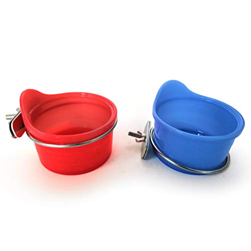 POPETPOP Bird Feed Cups for Cage-Pet Food & Water Bird Cup with Clamp Holder for Parakeet Parrot Macaw Budgies Cockatiels Conure Lovebird Finch Small Animal Cage Bowl-2 Pack