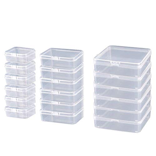 ODOOKON 18 Pcs (3 sizes) Rectangle Mini Clear Plastic Storage Containers Box Case with lid for Items,Pills,Herbs,Baby products, Bead, Jewelry, and Other Small Items