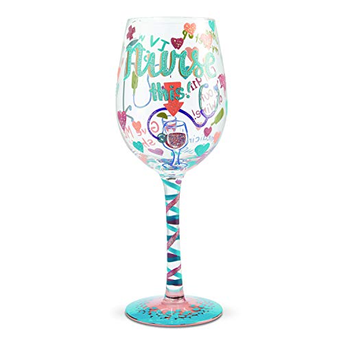 Enesco Designs by Lolita Nurse This Hand-Painted Artisan Wine Glass, 1 Count (Pack of 1), Multicolor, 440 milliliters