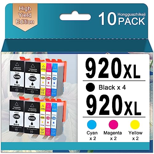 920XL Compatible Ink Cartridges Replaccement for HP 920 920XL 920 XL Worked for Officejet 6000 7500A 6500 7000 7500 6500A Printer (4 Black, 2 Cyan, 2 Magenta, 2 Yellow, 10-Pack)