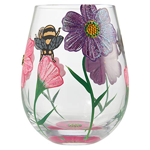 Enesco Designs by Lolita My Drinking Garden Hand-Painted Artisan Stemless Wine Glass, 1 Count (Pack of 1), Multicolor