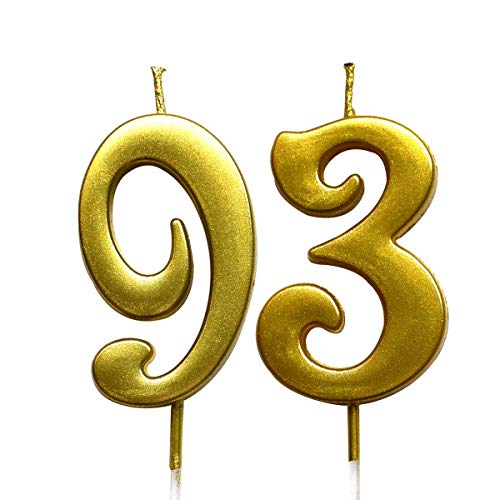 MAGJUCHE Gold 93th Birthday Numeral Candle, Number 93 Cake Topper Candles Party Decoration for Women or Men