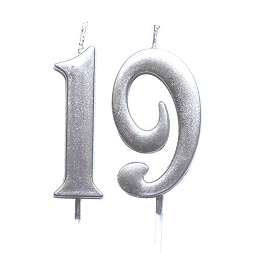 MAGJUCHE Silver 19th Birthday Numeral Candle, Number 19 Cake Topper Candles Party Decoration for Girl Or Boy