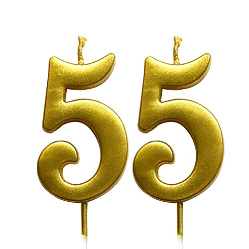 MAGJUCHE Gold 55th Birthday Numeral Candle, Number 55 Cake Topper Candles Party Decoration for Women or Men