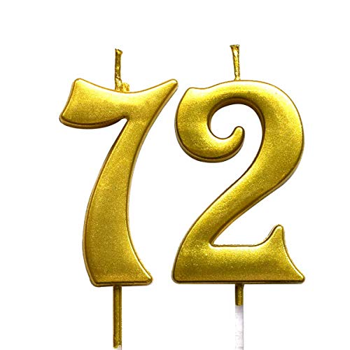 MAGJUCHE Gold 72nd Birthday Numeral Candle, Number 72 Cake Topper Candles Party Decoration for Women or Men