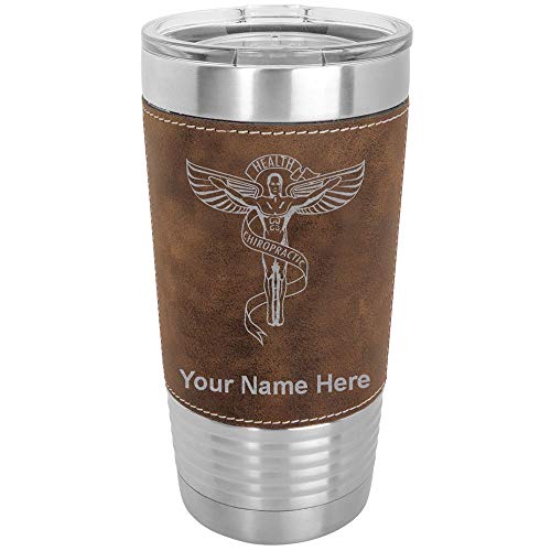 LaserGram 20oz Vacuum Insulated Tumbler Mug, Chiropractic Symbol, Personalized Engraving Included (Faux Leather, Rustic)