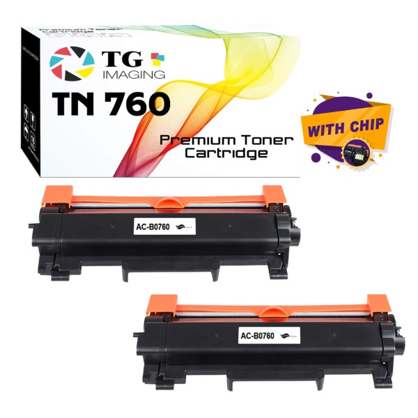 TG Imaging 2-Pack (2xBlack) Compatible TN-760 Toner Cartridge Replacement for Brother TN760 Black High Yield Used for DCP-L2550DW L2350DW L2370DW L2390DW MFC-L2710DW L2750DW Printer