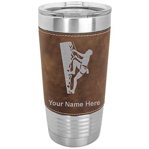 LaserGram 20oz Vacuum Insulated Tumbler Mug, Rock Climber, Personalized Engraving Included (Faux Leather, Rustic)