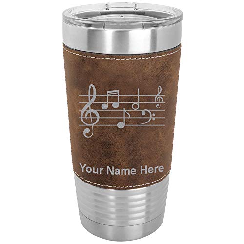LaserGram 20oz Vacuum Insulated Tumbler Mug, Music Staff, Personalized Engraving Included (Faux Leather, Rustic)