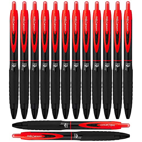 Uni-Ball Signo 307 Medium Point Retractable Rollerball Pens, Red, 12 + 2 Bonus Pens