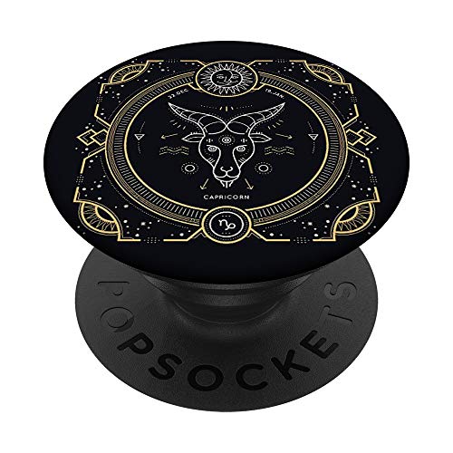 Capricorn Zodiac Sign – Black and Gold Phone Accessory PopSockets PopGrip: Swappable Grip for Phones & Tablets