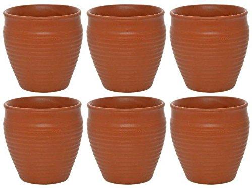 ATCUSA Indian Ceramic 6 Pc Kulhar Kulhad Cups Traditional Indian Chai Tea Cup Set of 6, camping mug, coffee mugs (6 oz)