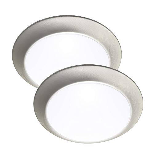 GRUENLICH LED Flush Mount Ceiling Lighting Fixture, 9 Inch Dimmable 15.5W, 1050 Lumen, Aluminum Housing Plus PC Cover, ETL and Damp Location Rated, 2-Pack, Nickel Finish-5000K