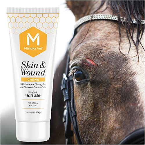 Manuka Vet Skin & Wound Crème, 350+ MGO Medical Grade Manuka Honey, Rapid Healing & Skin Repair Treatment for Dogs, Horses and Other Animals, 3.53oz (100g) Tube
